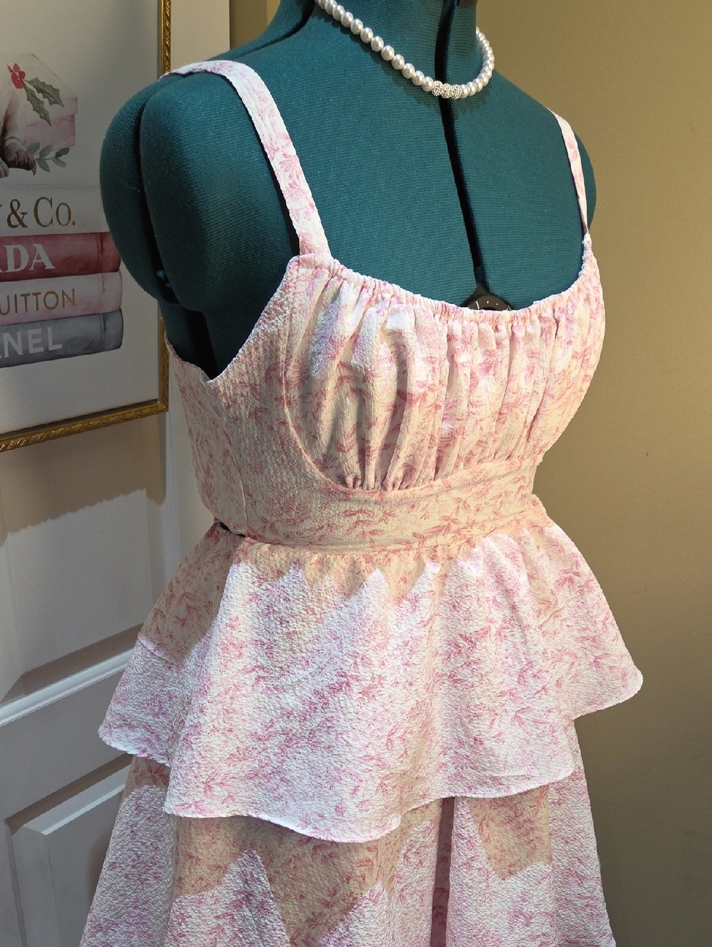 Nwot Medium Mine Pink Tiered Floral Ruffle Dress - Picture 11 of 17